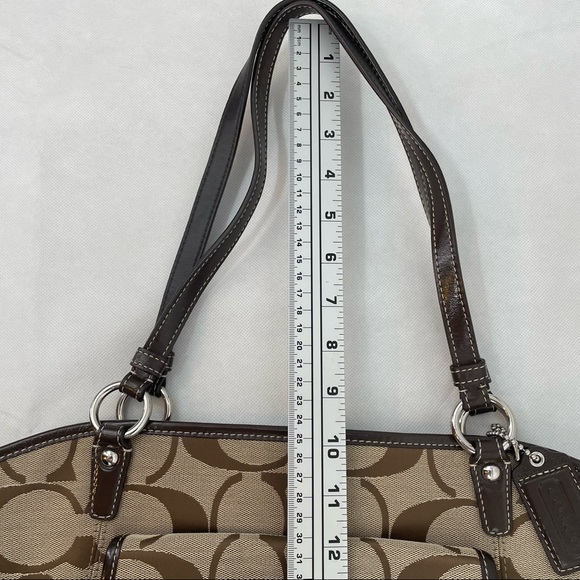 COACH Leah Signature Khaki/Brown Shoulder Bag Tote F14659 - Picture 6 of 13